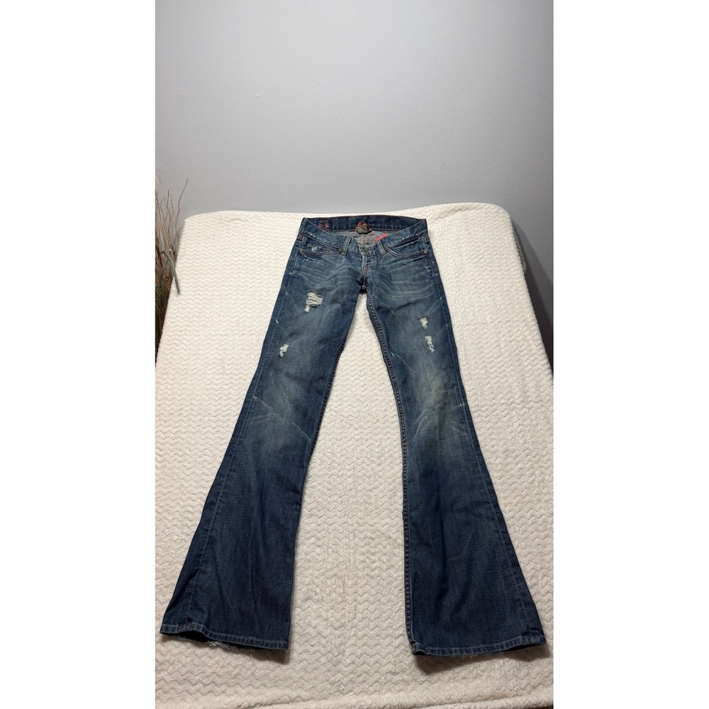 Y2K Lucky Brand Women Blue Distressed Flare Leg Jeans Size 0/25 Inseam USA